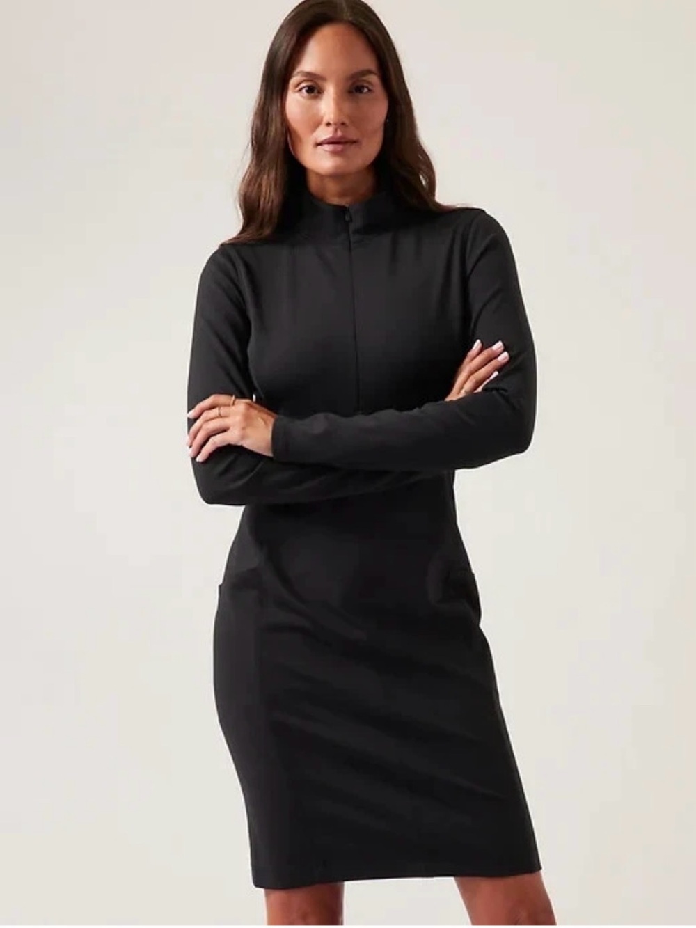 NWOT Athleta Delancey Dress in Black ~ Size XS Long Sleeve Pockets Stretchy